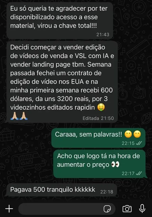Relato recebido sobre a transformação do aprendizado com IA em serviço